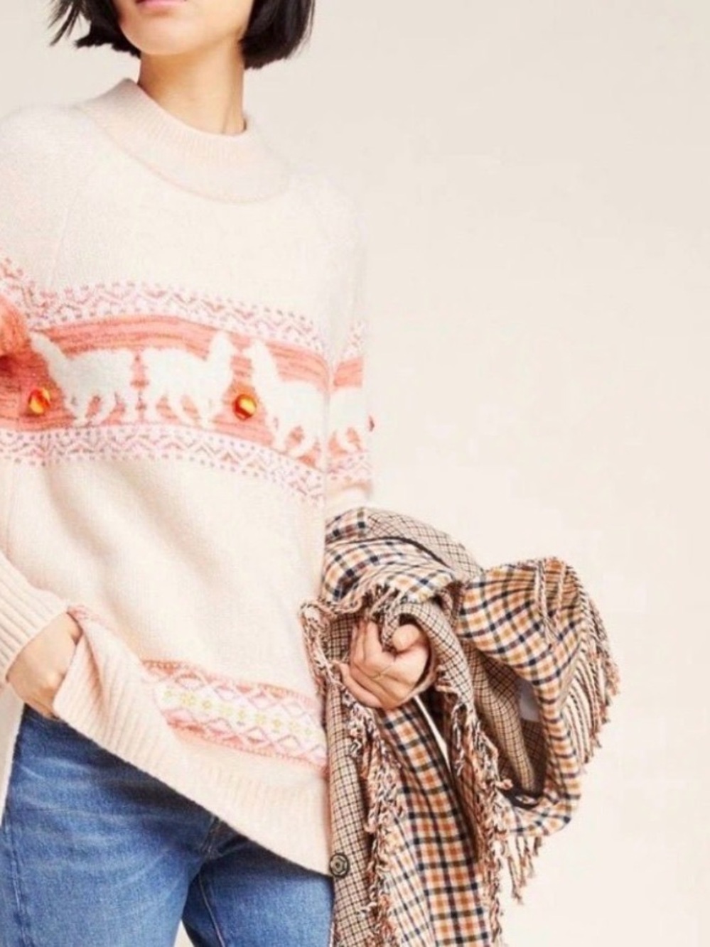 Anthropologie Aimee Alpaca Pommed Novelty Sweater, Size XS